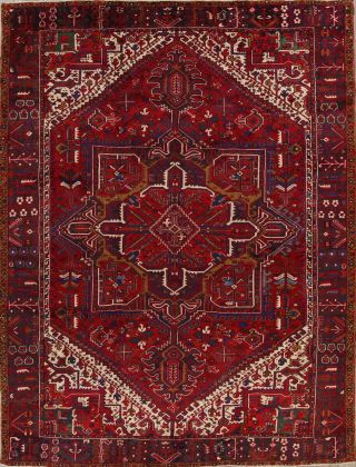 Geometric Vintage Persian Heriz Serapi Rug Hand - Knotted Tribal Oriental Area Red