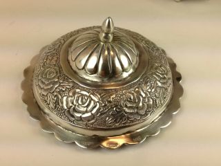 LaPerla Tampico Mexican Footed Sterling Silver Covered Bowl Hand Chased Roses 4