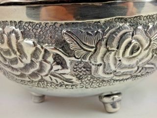 LaPerla Tampico Mexican Footed Sterling Silver Covered Bowl Hand Chased Roses 5