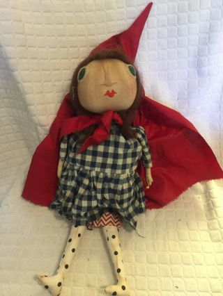 Primitive Handmade Little Red Riding Hood Doll,  Summer Doll Private Listing