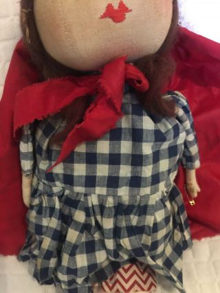 Primitive Handmade Little Red Riding Hood Doll,  Summer Doll Private Listing 5