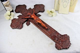Xxl 28,  7 " Oak Wood Carved French Wall Crucifix Cross Christ Religious Altar