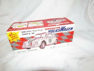 Vintage Tin Battery Operated Toy Car Vw Volkswagon Love Bug Japan Mib