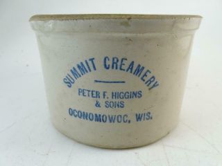 Antique Advertising Cream Cheese Crock Summit Creamery Oconomowoc Wi Higgins Vtg