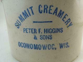 Antique Advertising Cream Cheese Crock Summit Creamery Oconomowoc WI Higgins Vtg 2