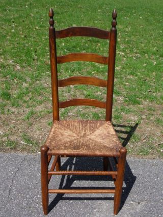 Antique Set 4 Wood Ladder Back Rush Seat England Farm Table Dining Chairs 12