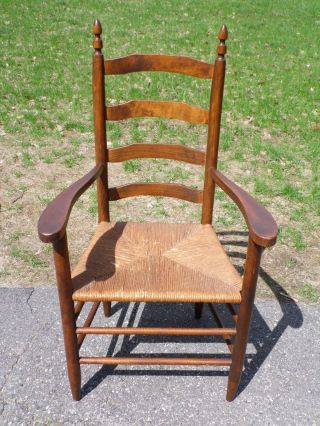 Antique Set 4 Wood Ladder Back Rush Seat England Farm Table Dining Chairs 7