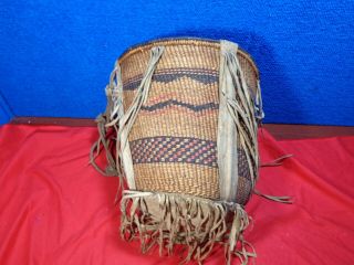 LARGE ANTIQUE NATIVE AMERICAN INDIAN WOVEN BASKET 2 4