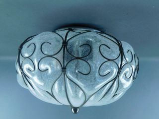Vintage " Siru " Venetian Blown Caged Art Glass Murano Ceiling Light Fixture 1