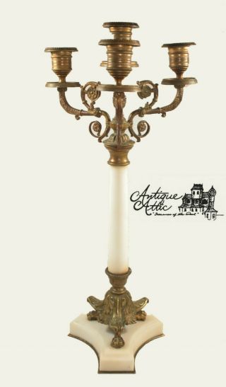 Antique Neoclassical Candelabras White Marble Gilt Bronze Candle Set 2
