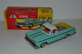 Vintage Red China Tin Toy Pickup Truck Friction Car Mf 151,  Box