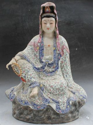 16 " China Dehua Colored Porcelain Seat Kwan - Yin Guan Yin Kuanyin Goddess Statue