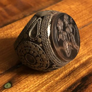 Ancient Or Medieval Middle Eastern Style Islamic Signet Ring Intaglio Stone Old 2