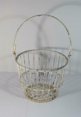 Shabby White Chippy Paint Metal Wire Egg Basket W/ Handle