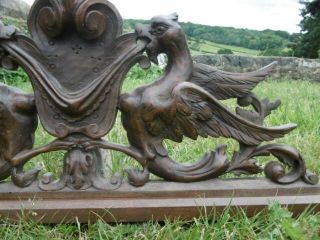 19thc GOTHIC MAHOGANY CARVED PEDIMENT WITH WINGED GARGOYLES C.  1860 ' s 10