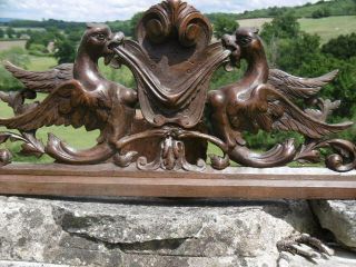 19thc Gothic Mahogany Carved Pediment With Winged Gargoyles C.  1860 