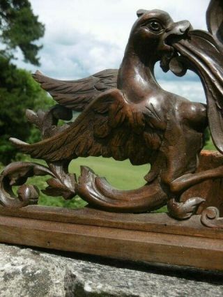 19thc GOTHIC MAHOGANY CARVED PEDIMENT WITH WINGED GARGOYLES C.  1860 ' s 3