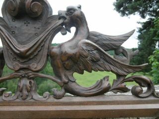 19thc GOTHIC MAHOGANY CARVED PEDIMENT WITH WINGED GARGOYLES C.  1860 ' s 5