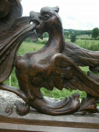 19thc GOTHIC MAHOGANY CARVED PEDIMENT WITH WINGED GARGOYLES C.  1860 ' s 7