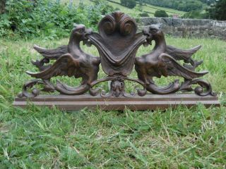 19thc GOTHIC MAHOGANY CARVED PEDIMENT WITH WINGED GARGOYLES C.  1860 ' s 9