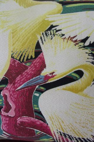 Vintage mid century barkcloth heron egret rare huge pillow art deco era 4