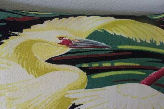 Vintage mid century barkcloth heron egret rare huge pillow art deco era 5