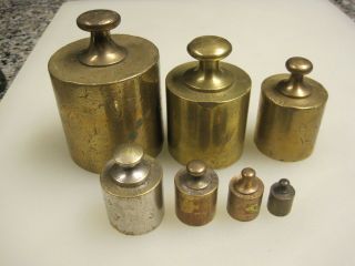 (7) Vintage Brass Scale Mercantile Weights - 2 Kilo - 20 Grams B9785