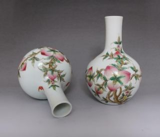Pair Perfect Antique Chinese Porcelain Famille - Rose Vase Jurentang Marked - Peach