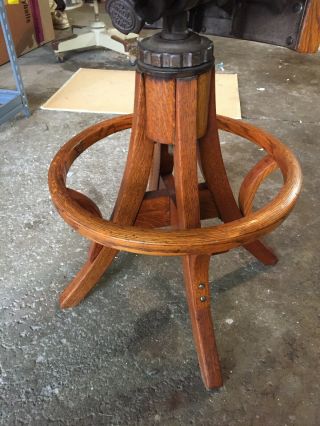 Vintage W.  H.  Gunlocke Workbench Industrial Stool Chair Wood Brown Leather 2