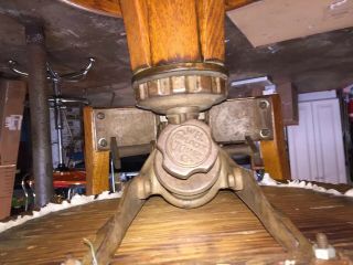 Vintage W.  H.  Gunlocke Workbench Industrial Stool Chair Wood Brown Leather 4