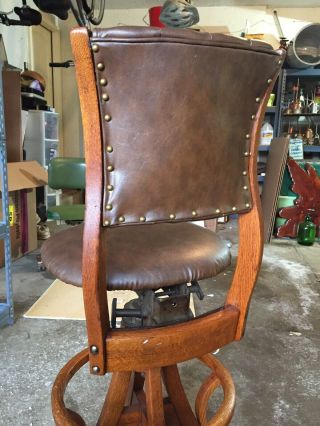 Vintage W.  H.  Gunlocke Workbench Industrial Stool Chair Wood Brown Leather 5