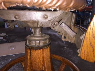 Vintage W.  H.  Gunlocke Workbench Industrial Stool Chair Wood Brown Leather 7