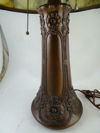 Antique Arts & Crafts Slag Glass Table Lamp Bronze Spelter Flower Art Nouveau 2