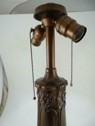 Antique Arts & Crafts Slag Glass Table Lamp Bronze Spelter Flower Art Nouveau 6