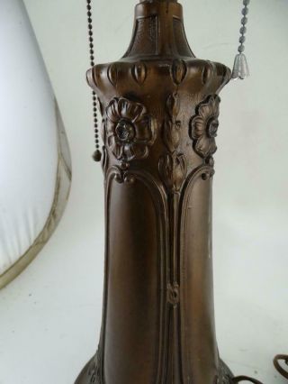 Antique Arts & Crafts Slag Glass Table Lamp Bronze Spelter Flower Art Nouveau 7