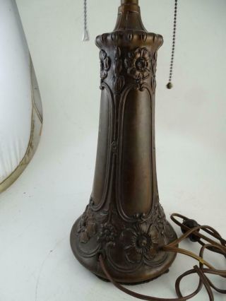 Antique Arts & Crafts Slag Glass Table Lamp Bronze Spelter Flower Art Nouveau 8