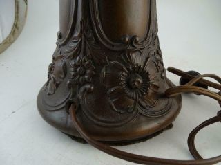 Antique Arts & Crafts Slag Glass Table Lamp Bronze Spelter Flower Art Nouveau 9