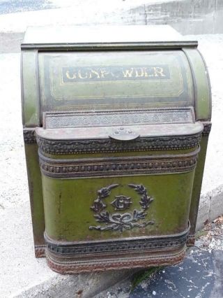 Antique Victorian General Store Gunpowder Tin Advertising Gb Bg Master Box Vtg