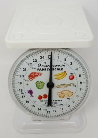 Vintage White Metal American Family Kitchen Food Scale 25 Lbs Circa 1940s or 50s 2