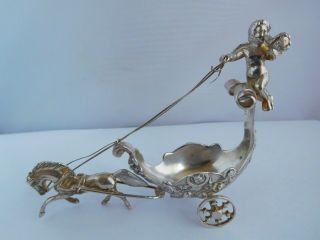 Wonderful Vintage / Antique " Bagues " Solid Silver Chariot Salt