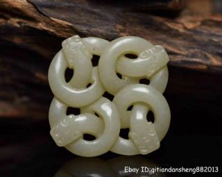 Unique China Natural Hetian White Jade Hand - Carved Dragon Amulet Pendant