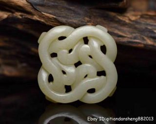 Unique China natural HeTian white Jade Hand - carved Dragon Amulet Pendant 2