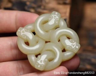 Unique China natural HeTian white Jade Hand - carved Dragon Amulet Pendant 3