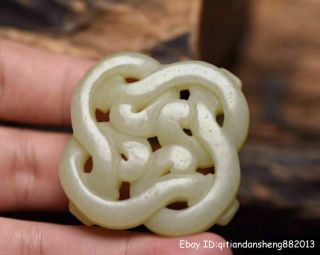 Unique China natural HeTian white Jade Hand - carved Dragon Amulet Pendant 4