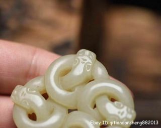 Unique China natural HeTian white Jade Hand - carved Dragon Amulet Pendant 5