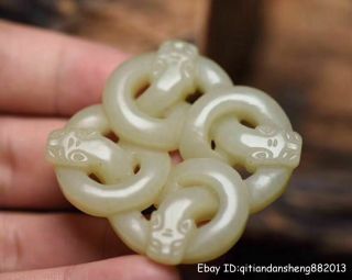 Unique China natural HeTian white Jade Hand - carved Dragon Amulet Pendant 6