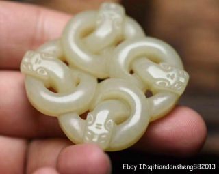 Unique China natural HeTian white Jade Hand - carved Dragon Amulet Pendant 7