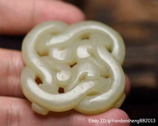 Unique China natural HeTian white Jade Hand - carved Dragon Amulet Pendant 9