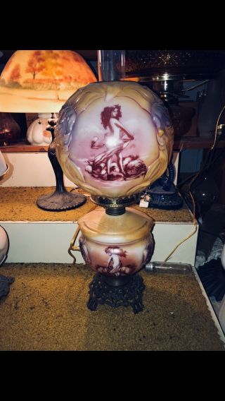 Rare Victorian 1890’s Phoenix Consolidated Gwtw Kerosene Parlor Library Oil Lamp