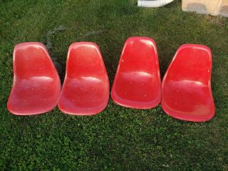 Herman Miller Eames Red Fiberglass Vintage Chair Narrow Mounts Qty 4